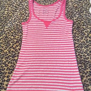 Pink and White Striped Women's Tank Top